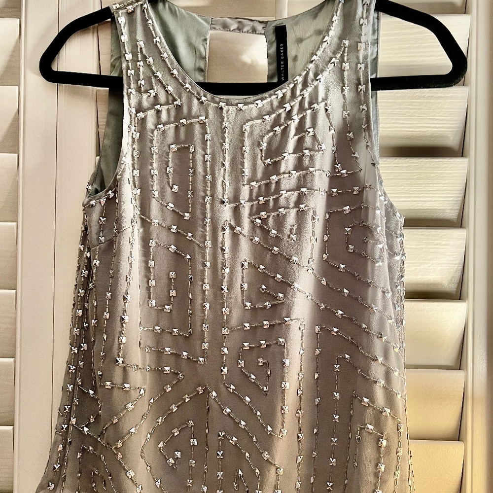 Walter Baker OLIVIA Grey Beaded Sleeveless  Silk Top